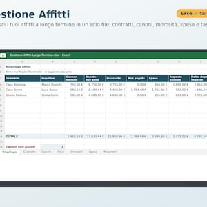 Excel Rental Management in Italian | Rent, Tenant Delinquencies, 4+4 and 3+2 Contract Expiration Dates, Flat Rate Tax, ISTAT (National Statistical Institute) image 1