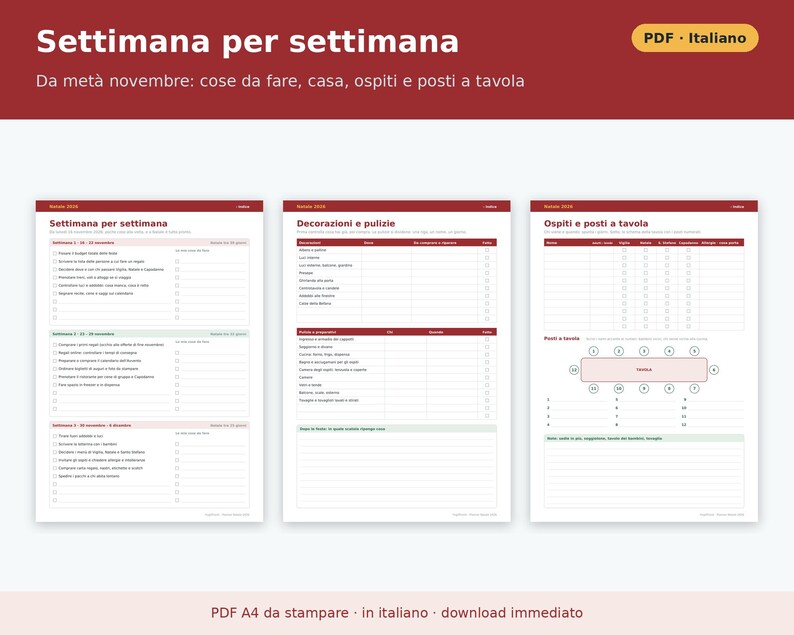 Christmas Planner 2026 (Printable PDF) in Italian | Gifts, Budget, Advent for Kids, Holiday Menus, Letters to Santa image 6