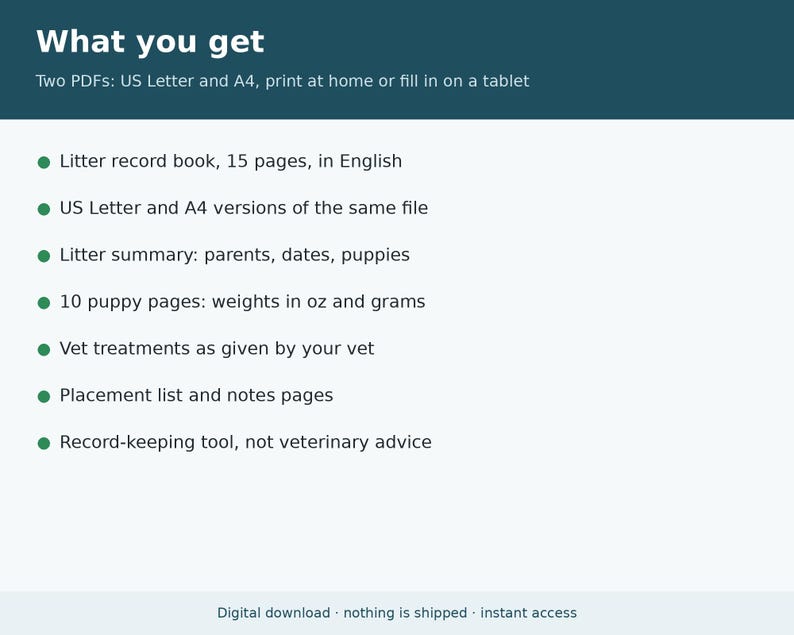 Litter Record Template Printable | Litter Record Sheet and Book for Dog Breeders, Puppy Record Pages, Dog Breeder Forms PDF image 6