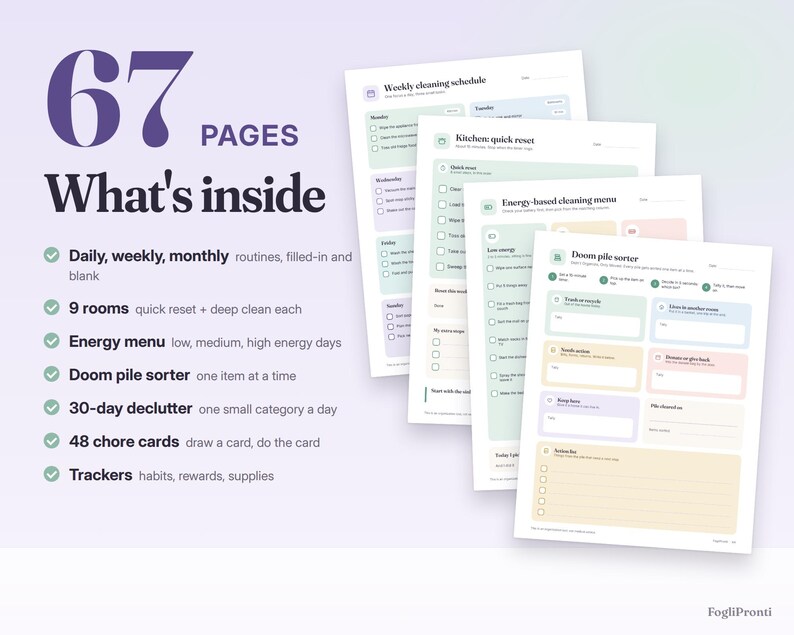 Bundel met schoonmaakchecklist voor ADHD-patiënten, invulbare schoonmaakplanner, checklist per kamer, takenlijst, 30 dagen opruimen, printbaar PDF-bestand afbeelding 2