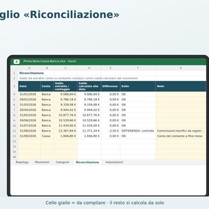 Cash and Bank Journal in Excel in Italian | Income and Expense Ledger, Cash Balance, Simple Accounting, Associations, Small Businesses image 4