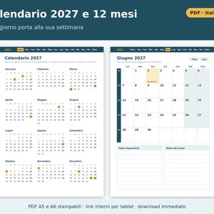 Wochenplaner 2027 (A5 und A6 Hochformat) – Druckbare PDF-Datei | Woche auf zwei Seiten, datierter Planer auf Italienisch, italienische Feiertage Bild 3