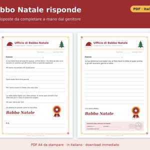Carta imprimible a Papá Noel (PDF en italiano) | Kit infantil 2026 con sobre del Polo Norte, carta de respuesta, certificado y lista de regalos. imagen 4