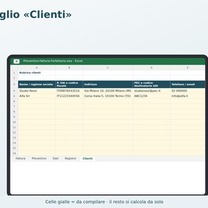 Flat-Rate Estimate and Invoice for Excel in Italian | Template with 2-Euro Stamp Duty, Legal Wording, Invoice Register, Customer Directory image 5