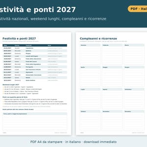 Printable 2027 Calendar (PDF) in Italian | Monthly, Horizontal and Vertical, Yearly, Holidays and Long Weekends, Shift and Vacation Planning image 5