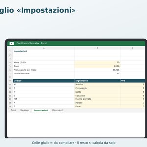 Employee Shift Planner for Excel in Italian | Monthly Schedule, Hours Worked, Overtime, Vacation, and Staff Costs image 3