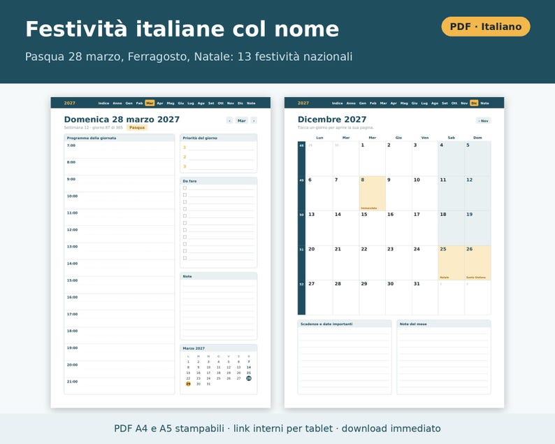 2027 Daily Planner in PDF Format (Printable A4 and A5 Size) | One Page a Day, Dated Daily Planner in Italian, Italian Holidays image 6