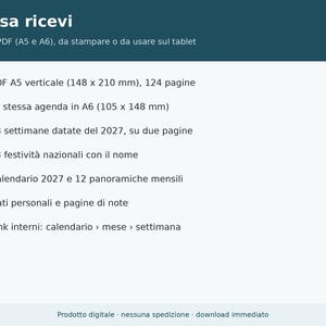 Wochenplaner 2027 (A5 und A6 Hochformat) – Druckbare PDF-Datei | Woche auf zwei Seiten, datierter Planer auf Italienisch, italienische Feiertage Bild 7