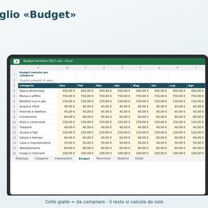 Budget familial 2027 (Excel en italien) | Dépenses du ménage, revenus et dépenses, épargne, objectifs, dettes et paiements image 6