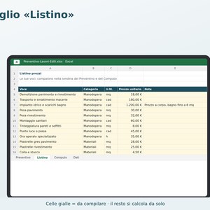 Construction Estimates (Excel) in Italian | Plumber, Electrician, Painter, Bricklayer, Price List, Bill of Quantities, Reduced VAT image 2