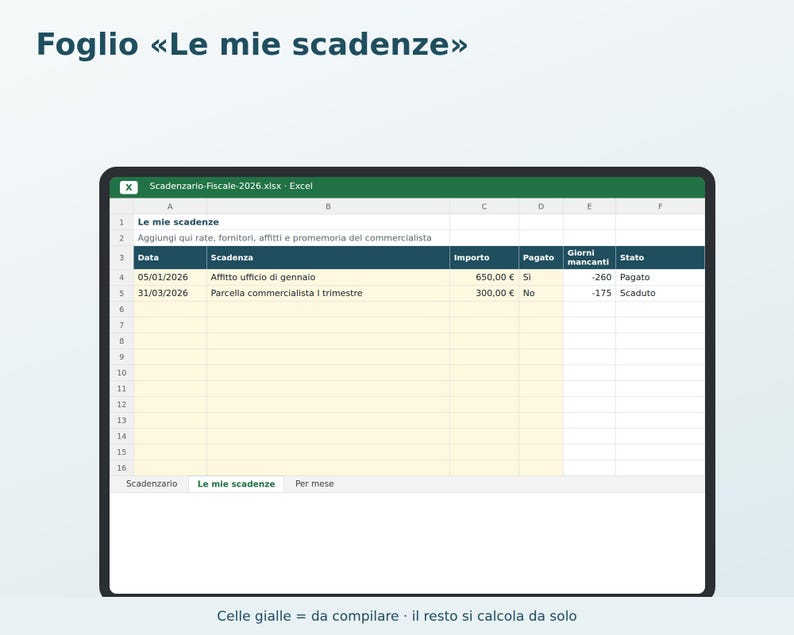 2026 Tax Calendar for Excel in Italian | VAT, F24, INPS, Taxes and Duties Deadlines, Payment Reminders image 2