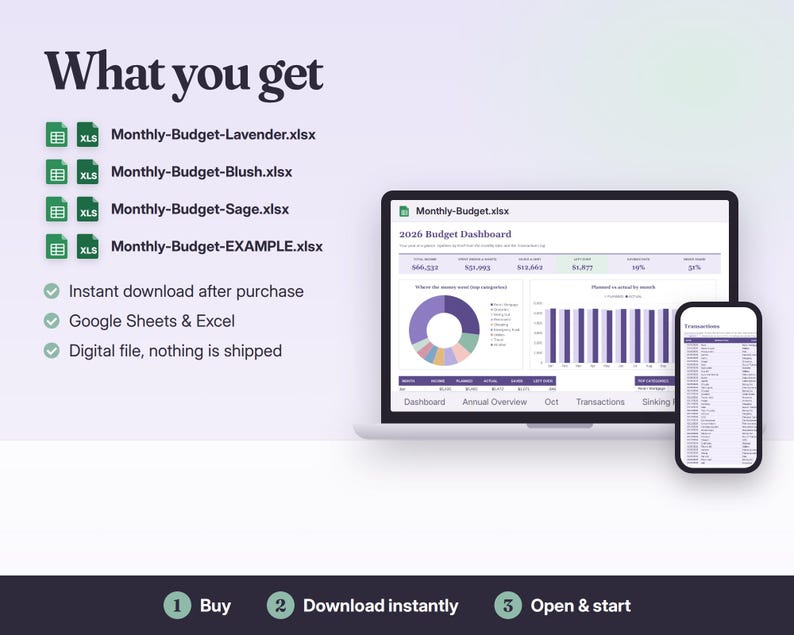 Arkusz kalkulacyjny budżetu Google Sheets i Excel | Miesięczny planer budżetu, budżet zerowy, szablon 50/30/20 zdjęcie 7