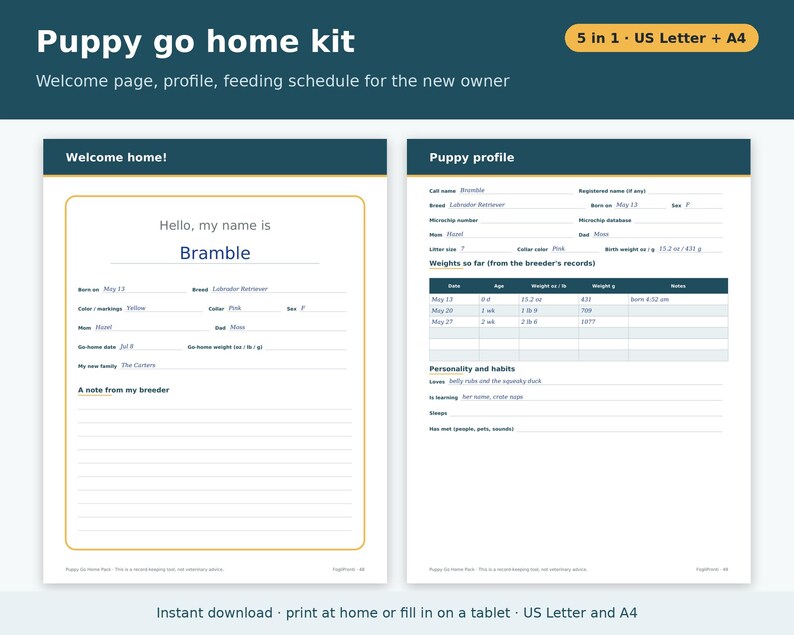 Dog Breeder Forms Bundle Printable | Whelping Chart, Puppy Weight Chart, Litter Record, Puppy Vaccination Record, Go Home Kit PDF image 5