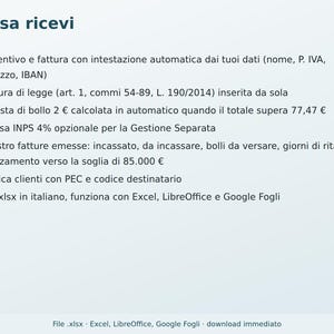Flat-Rate Estimate and Invoice for Excel in Italian | Template with 2-Euro Stamp Duty, Legal Wording, Invoice Register, Customer Directory image 6