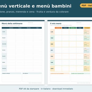 Wochenmenü (PDF) und ausdruckbare Einkaufsliste | Speiseplaner, Wochenmenü für Kinder, ausdruckbares Menü auf Italienisch Bild 2