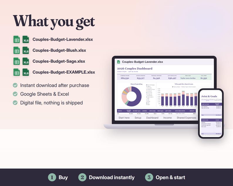 Couples Budget Spreadsheet Google Sheets & Excel | Shared Expenses Tracker, Bill Splitter, Joint Budget Planner for Two image 7