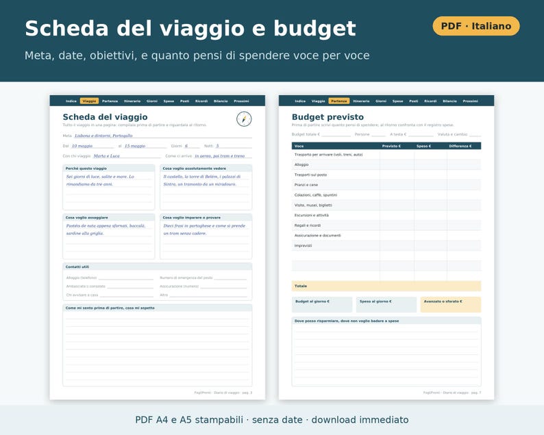 Printbaar reisdagboek (A4 en A5 PDF) | Italiaans reisdagboek, paklijst, reisroute, onkostenoverzicht, reiscadeau afbeelding 4