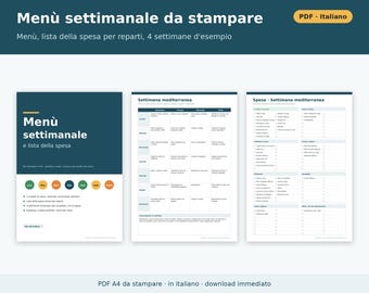 Veckomeny PDF och utskrivbar inköpslista | Matplanerare, veckomeny för barn, utskrivbar meny på italienska