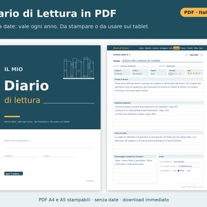 Druckbares Lesetagebuch (A4 und A5 PDF) | Italienisches Lesetagebuch, Buchkarten, Malbuch, Lesetracker, Geschenk für Leseratten Bild 1