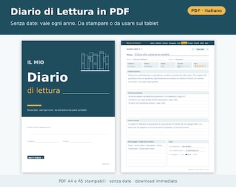 Diario di Lettura da Stampare PDF A4 e A5 | Reading Journal Italiano, Schede Libro, Libreria da Colorare, Tracker Lettura, Regalo Lettori