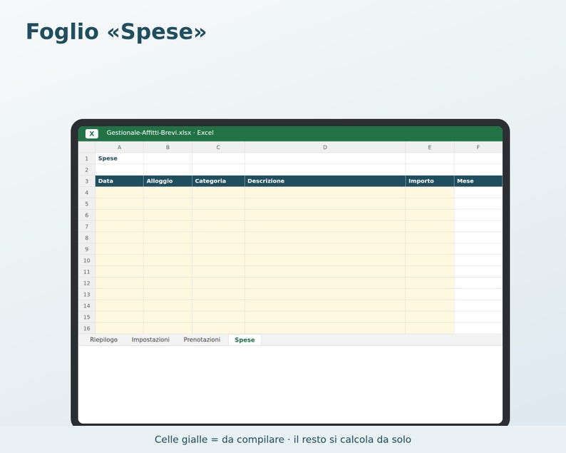 Short-Term Rental Management Software in Excel (in Italian) | Booking Register, Tourist Tax, Flat-Rate Tax, Vacation Rental Expenses image 6