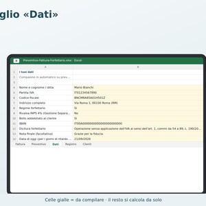 Flat-Rate Estimate and Invoice for Excel in Italian | Template with 2-Euro Stamp Duty, Legal Wording, Invoice Register, Customer Directory image 3