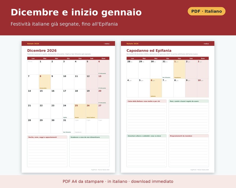 Christmas Planner 2026 (Printable PDF) in Italian | Gifts, Budget, Advent for Kids, Holiday Menus, Letters to Santa image 3