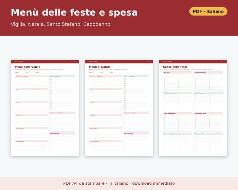 Christmas Planner 2026 (Printable PDF) in Italian | Gifts, Budget, Advent for Kids, Holiday Menus, Letters to Santa image 5