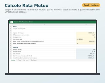 Calcolo Rata Mutuo Excel in Italiano | Piano di Ammortamento Francese, Interessi, Estinzione Anticipata, Detrazione 730