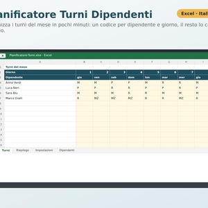Employee Shift Planner for Excel in Italian | Monthly Schedule, Hours Worked, Overtime, Vacation, and Staff Costs image 1