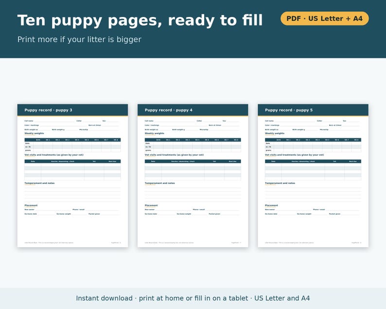 Litter Record Template Printable | Litter Record Sheet and Book for Dog Breeders, Puppy Record Pages, Dog Breeder Forms PDF image 5