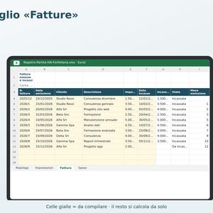 Registro del IVA a tipo fijo en Excel (en italiano) | Facturas, cobros, impuesto sustitutivo, cotizaciones al INPS, anticipos imagen 3