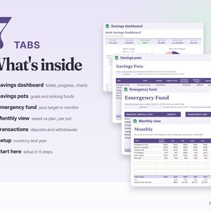 Savings Tracker Spreadsheet Google Sheets & Excel | Sinking Funds, Savings Goals, Emergency Fund Tracker image 2