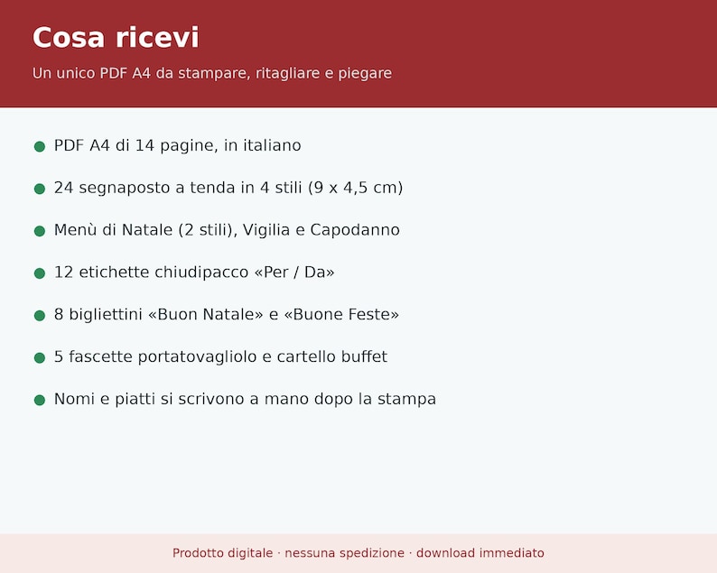 Segnaposto Natale da Stampare PDF | Kit Tavola delle Feste con Menù da Compilare, Etichette Chiudipacco, Bigliettini, Fascette Tovagliolo immagine 7