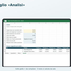 Food Cost and Recipe Book Excel in Italian | Recipe Cost, Portion Size, Margin, and Menu Price for a Restaurant, Pizzeria, or Bar image 4