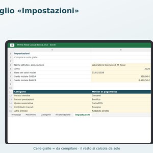 Cash and Bank Journal in Excel in Italian | Income and Expense Ledger, Cash Balance, Simple Accounting, Associations, Small Businesses image 5