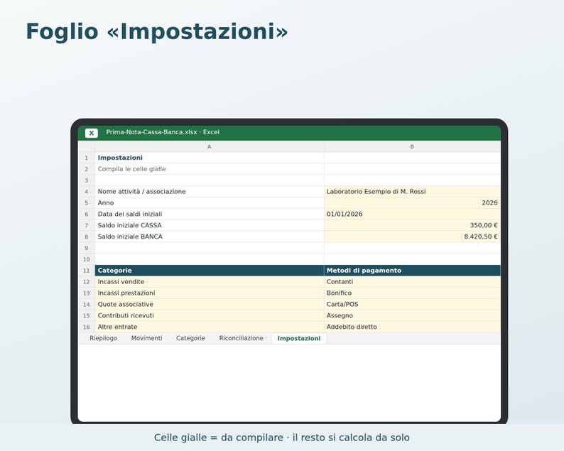 Cash and Bank Journal in Excel in Italian | Income and Expense Ledger, Cash Balance, Simple Accounting, Associations, Small Businesses image 5