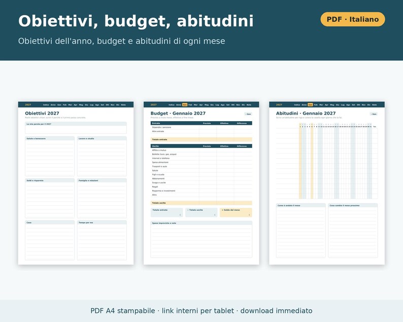 2027 Planner in Italian (Digital and Printable PDF) | Weekly and Monthly Planner, Italian Holidays, Goals, Budget, Habit Tracker image 5
