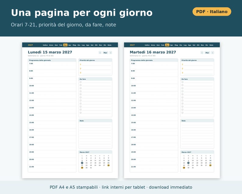 2027 Daily Planner in PDF Format (Printable A4 and A5 Size) | One Page a Day, Dated Daily Planner in Italian, Italian Holidays image 2