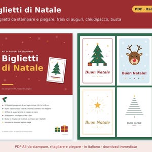 Printable Christmas Cards (PDF) | 12 Foldable Greeting Cards in 4 Styles, Ready-Made Greetings, Gift Tag, and Envelope to Cut Out image 1