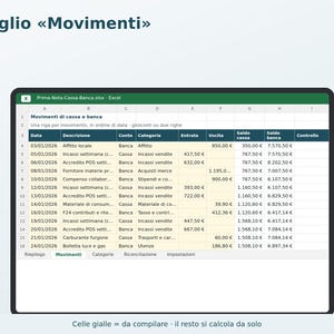 Cash and Bank Journal in Excel in Italian | Income and Expense Ledger, Cash Balance, Simple Accounting, Associations, Small Businesses image 2