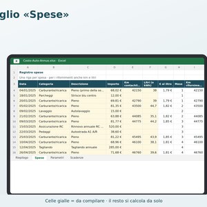 Annual Car Cost Excel in Italian | Car Expenses, Cost per Km, Fuel Consumption, Tax, Insurance, Service, Deadlines image 2