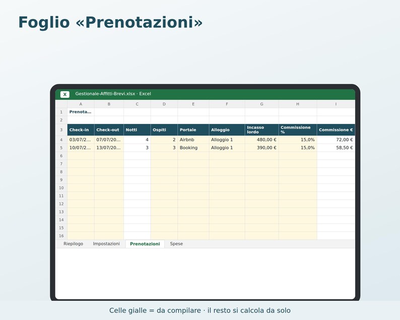 Short-Term Rental Management Software in Excel (in Italian) | Booking Register, Tourist Tax, Flat-Rate Tax, Vacation Rental Expenses image 5