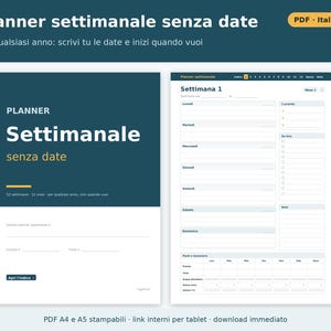 Printable Weekly Planner in PDF Format (A4 and A5) | Weekly Planner in Italian, Goals, Habit Tracker, Shopping List image 1