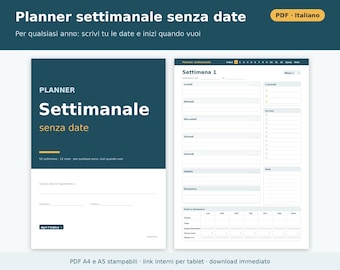 Utskrivbar veckoplanerare i PDF-format (A4 och A5) | Veckoplanerare på italienska, mål, vanespårare, inköpslista