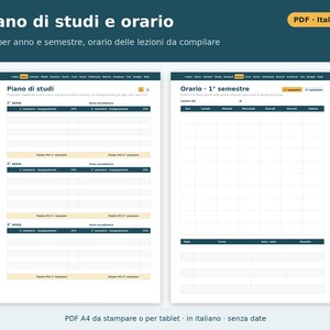 Printable PDF University Planner in Italian | Exam Booklet, Weighted Average, CFU, Study Plan, Sessions, Class Schedule, Thesis image 3