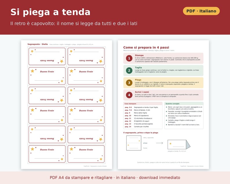 Segnaposto Natale da Stampare PDF | Kit Tavola delle Feste con Menù da Compilare, Etichette Chiudipacco, Bigliettini, Fascette Tovagliolo immagine 4