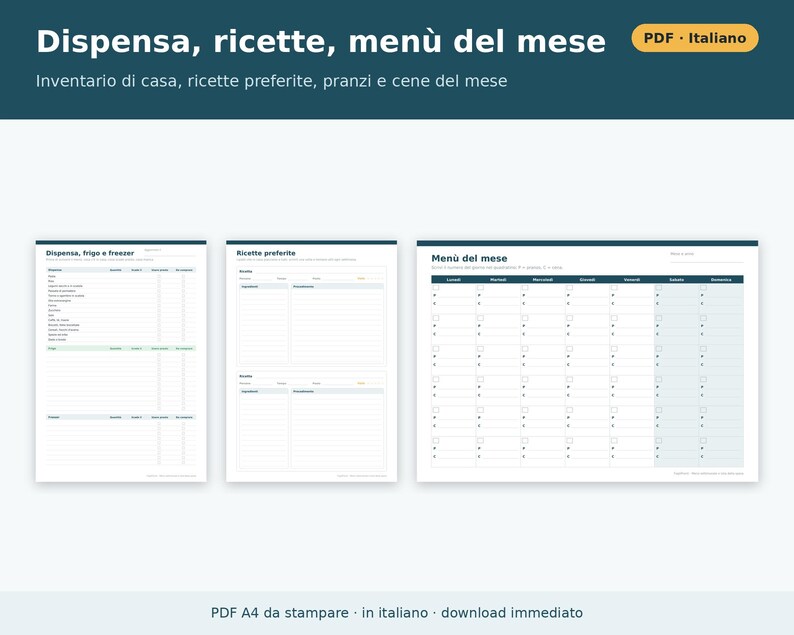 Wochenmenü (PDF) und ausdruckbare Einkaufsliste | Speiseplaner, Wochenmenü für Kinder, ausdruckbares Menü auf Italienisch Bild 6