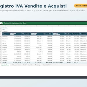 VAT Sales and Purchases Register in Excel in Italian | Monthly and Quarterly Liquidation, F24 Deadlines, Annual VAT Summary image 1
