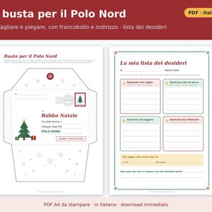Carta imprimible a Papá Noel (PDF en italiano) | Kit infantil 2026 con sobre del Polo Norte, carta de respuesta, certificado y lista de regalos. imagen 3